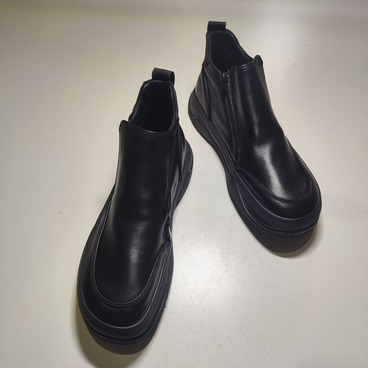 [820]MM  Genuine Leather Men's Autumn and Winter High-Top Flocked Lined Casual Leather Shoes Simple and Versatile Slip-On Chelsea Boots