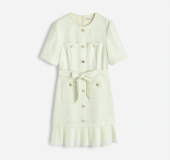 [518]NN Famansuan White French Chanel-style Women's 2025 Summer New Arrival High-end Waist-tightening Pieced Pleated Dress