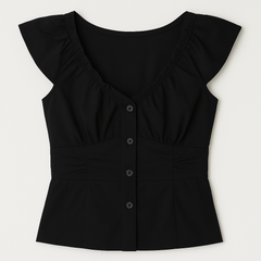 [962]MS Sweet Sexy V Neck Cardigan Black Small Flying Sleeve Shirt Women's Summer Slimming Look Niche Design Chic Top