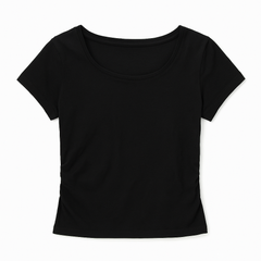 [963]NM Women's Wireless Modal 100% Cotton Short-Sleeve One-Piece Cup Vest with Built-In Padding Loungewear