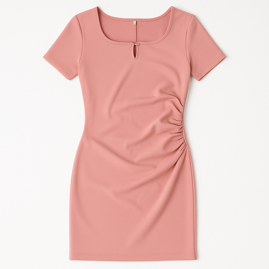 [964]MS ¡¾Promotional Price¡¿Summer Strapless Figure-Hugging Short-Sleeved Bodycon Skirt with Waist-Tight Design, Buttons, Solid Color, Pleated Skirt for Women