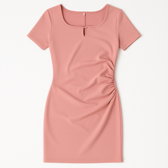 [964]MS ¡¾Promotional Price¡¿Summer Strapless Figure-Hugging Short-Sleeved Bodycon Skirt with Waist-Tight Design, Buttons, Solid Color, Pleated Skirt for Women