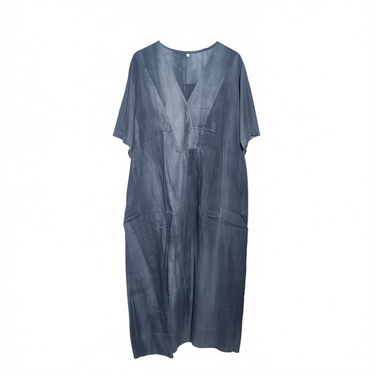 [126]G  GUYUN DVO Women's V-Neck Embroidered 100% Linen Dress, Loose Fit Plus Size Summer Vacation Robe, Dirt-Dyed Design for Slimming and Height-Enhancing Look