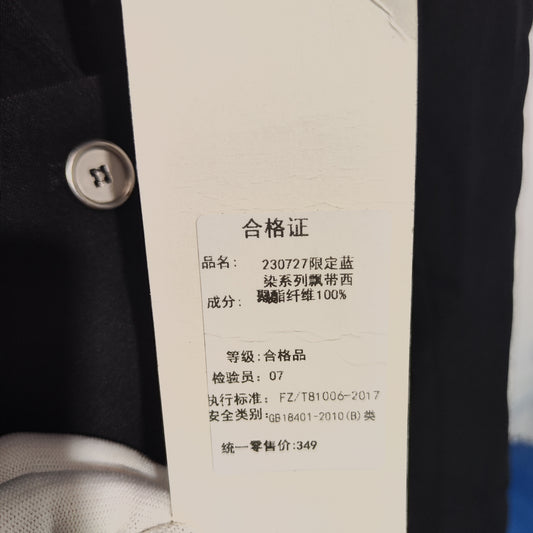 [663]N  APOZi Limited Indigo Dyeing Ribbon Blazer with New Chinese-Style Buttons Solid Color Minimalist Women's Jacket