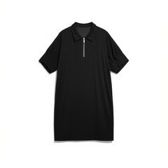 [391]N Summer 2025 Women's New Collection Polo Collar Puff Sleeve Loose Short Black Straight Cut Short Sleeve Dress