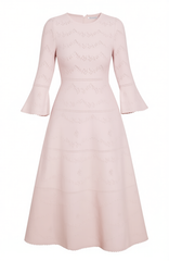 [624]GM  British Luxury NT Women's Round Neck Ruffled Short Sleeve Knit Dress with Satin Bow and Floral Embroidery - Two Colors