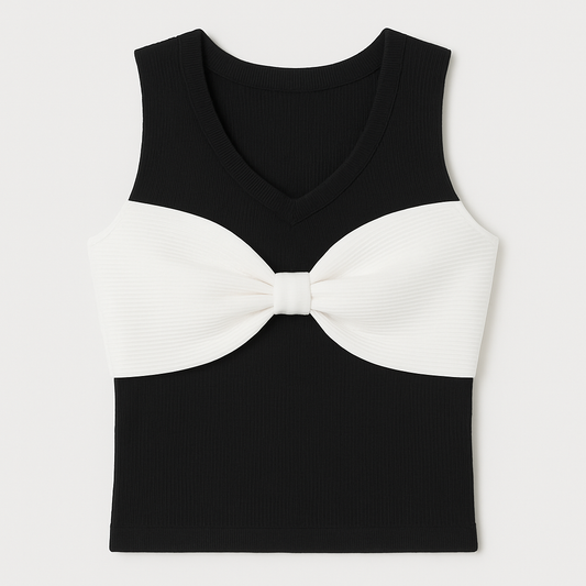 [973]GS Original D Unique! Excellent Quality ~ Elegant Goddess Color-Blocked 3D Large Bow Off-Shoulder Slimming Knit Top for Women