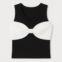 [973]GS Original D Unique! Excellent Quality ~ Elegant Goddess Color-Blocked 3D Large Bow Off-Shoulder Slimming Knit Top for Women