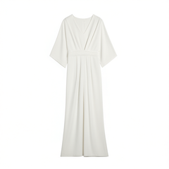 [592]N  Women's 2025 New Slimming High-Waisted Wide-Leg Jumpsuit for Beach Vacation White Long Pants