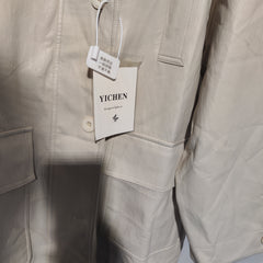 [756]N  2025 New Women's Spring and Autumn Beige PU Jacket with Contrast Color Stand-Up Collar - Versatile, Trendy, Super Popular, High-End Feel