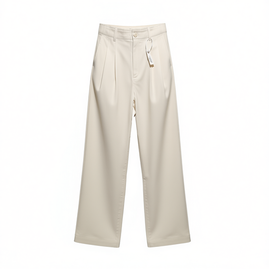 [882]G    FAESSLIN [Heavyweight Tencel] Long White Wide-Leg Pants Women's Old Money Style Elegant Drapey Summer Pants