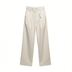 [882]G    FAESSLIN [Heavyweight Tencel] Long White Wide-Leg Pants Women's Old Money Style Elegant Drapey Summer Pants
