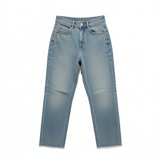 [373]G  High-Waisted Slim-Fit Straight-Leg Jeans for Women Slimming Lightweight Raw Edge Cropped Pants for Petite Figures Spring and Summer 2025
