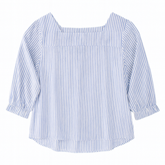 [041]NM Women's 2023 Summer New Chiffon Shirt with Boat Neck Short Sleeves Korean Style Striped Loose Puffed Sleeves Top Stylish Blouse