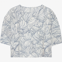 [297]NM 2023 Summer Retro Print Silk Round Neck Slouchy Top for Women - Age-Defying and Brightening Three-Quarter Sleeve Blouse