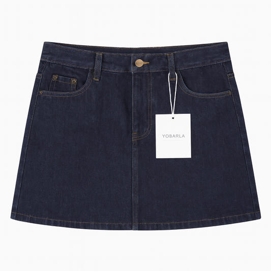 [766]NM Summer Plus Size Deep Blue Denim Skirt High Waist Loose Big Size Slimming Tummy Control A-Line Skirt