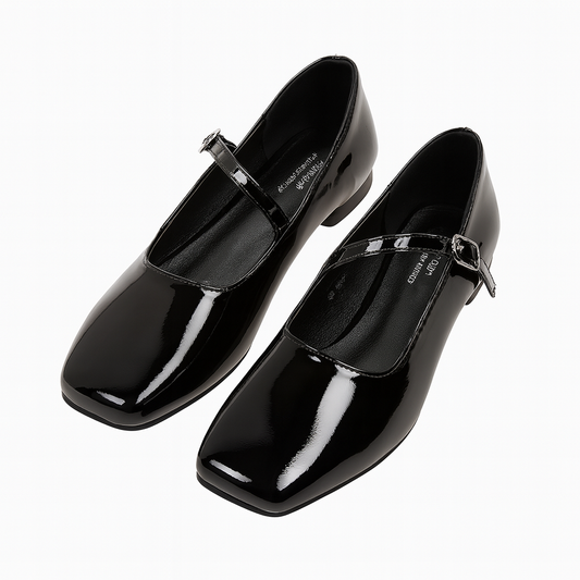 [207]NM Minimalist Silver Versatile Thick Heel Square Toe Small Leather Shoes for Women 2025 Spring and Summer New Style Shallow Mouth French Mary Jane Shoes