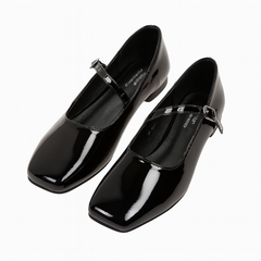 [207]NM Minimalist Silver Versatile Thick Heel Square Toe Small Leather Shoes for Women 2025 Spring and Summer New Style Shallow Mouth French Mary Jane Shoes