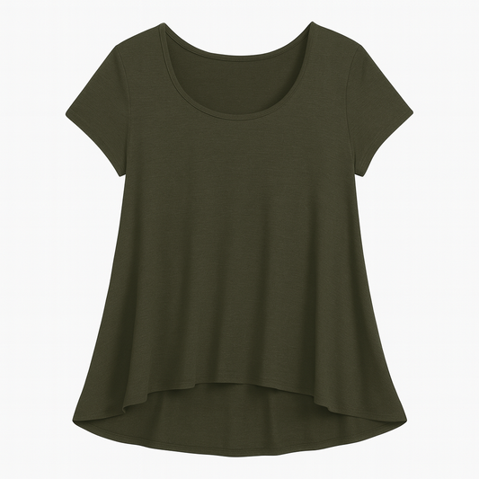 [422]GM    SUPER SOFT [Ultra Slimming] Plus Size Round Neck Army Green Short Sleeve T-Shirt Women's Spring/Summer