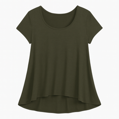 [422]GM    SUPER SOFT [Ultra Slimming] Plus Size Round Neck Army Green Short Sleeve T-Shirt Women's Spring/Summer