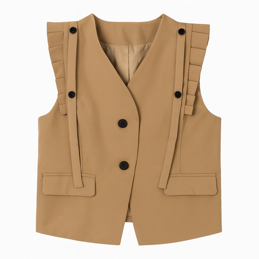 [221]GM   Clearance Sale~French Lace Ruffles Patchwork Blazer Vest Top Women's Loose-Fitting Mid-Length Jacket