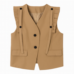 [221]GM   Clearance Sale~French Lace Ruffles Patchwork Blazer Vest Top Women's Loose-Fitting Mid-Length Jacket