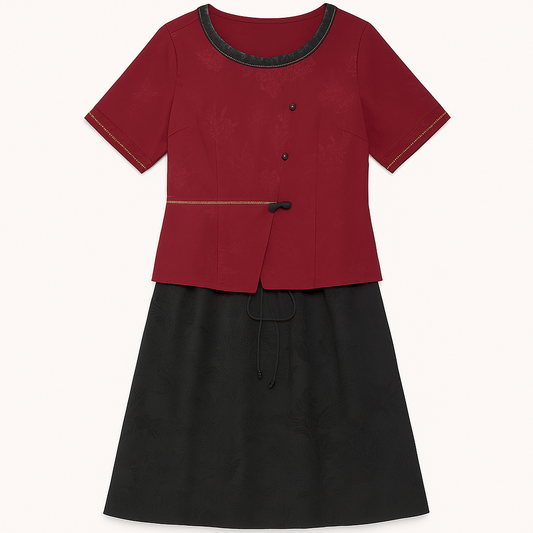 [372]GM   Xiangyunsha Summer Silk Set for Middle-aged and Elderly Women, Embroidered Blouse and Half Skirt, Stylish Mom Mulberry Silk Two-piece Set