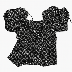 [612]GM   French Vintage High-End Stylish Loose Versatile Short Sleeve Square Neck Puffed Sleeves Unique Belt Shirt Top Women's Summer