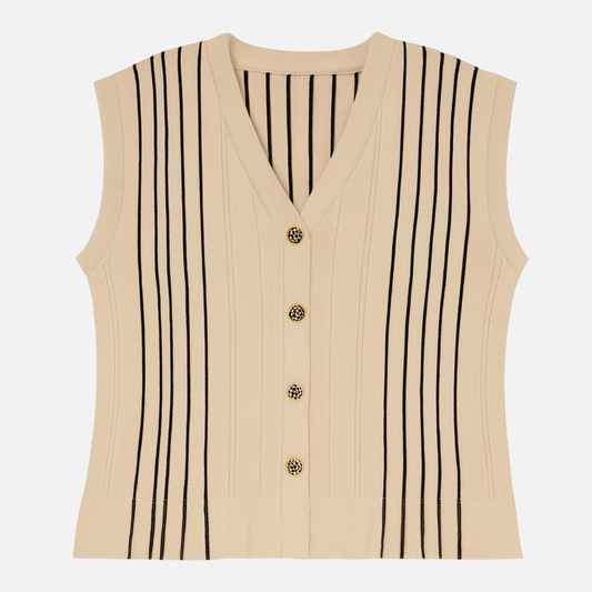[628]GM    Guangzhou Thirteen Rows High-Quality Bestseller Striped V-Neck Vest for Women - Elegant Style Mini Top Cardigan Outerwear