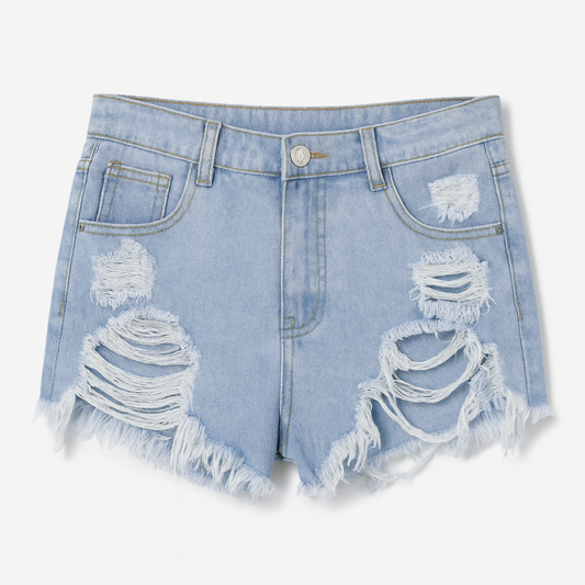 [229]GM    Women's Holey Elastic Denim Shorts