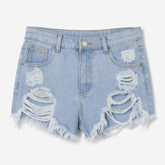 [229]GM    Women's Holey Elastic Denim Shorts