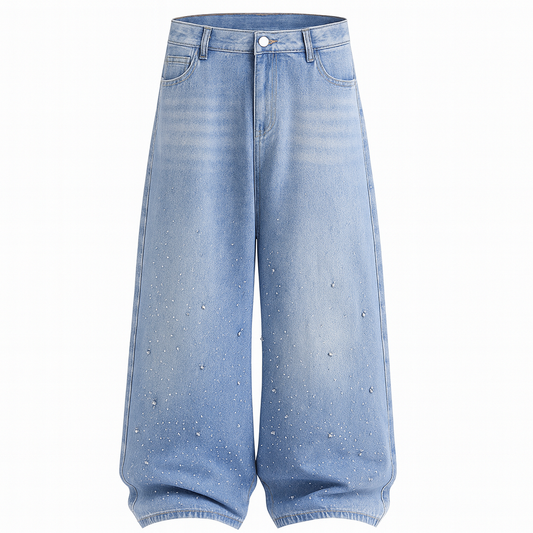 [524]GM   OWNVIEW [Brilliant Starry Night] Custom Design Style Unisex Slimming Low Waist Loose Fit Jeans