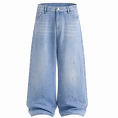 [524]GM   OWNVIEW [Brilliant Starry Night] Custom Design Style Unisex Slimming Low Waist Loose Fit Jeans