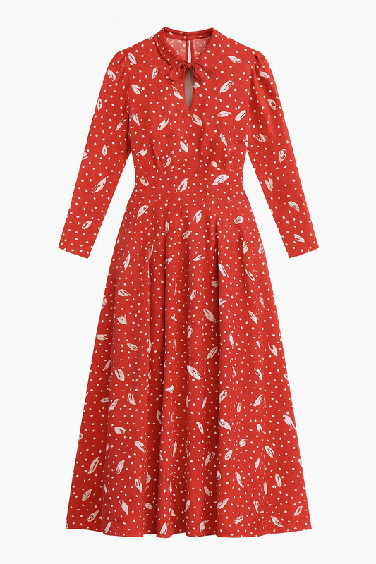 [972]NM Sileigao Custom Liu Yifei Celebrity Edition Polka Dot Print Chiffon Dress - Autumn Collection, Stylish and Elegant