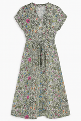 [910]GM    Original Export Italian Women's Clothing Top Brand Cut Label Tie-Up Floral Print V-Neck Summer Dress Exported to France