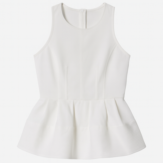 [808]NM Sleeveless Top with Ruffled Edges, American-style White, Slimming, Sweet and Spicy Style, Women's Summer Outfit