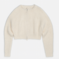 [455]NM Women's Spring 2025 Thick Long-Sleeve Cardigan with Zipper, Soft and Fluffy Short-Length Sweater for Petite Women