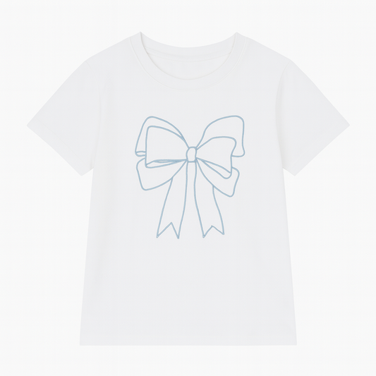 [271]GM     Korean Style White Bow Print Off-the-Shoulder Short Sleeve Women's Summer Sweet and Spicy Slimming Versatile Short Top for Instagram