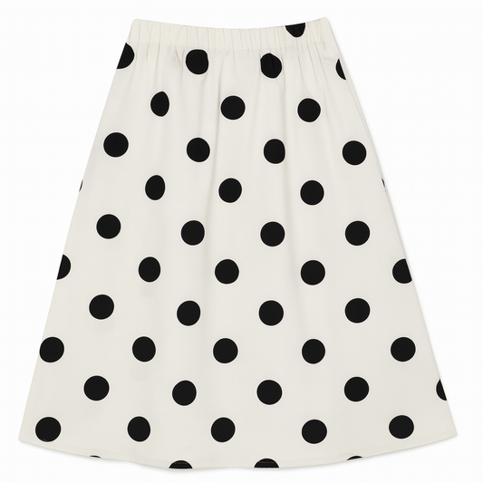 [766]GM   Women's Summer Viscose Knit Short-Sleeve Top and Skirt Set, French Waist-Cinching Slimming Elegant Polka Dot Mid-Length Skirt