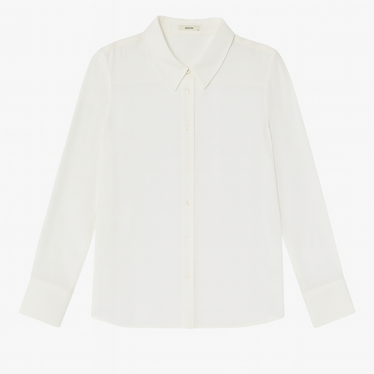 [796]GM   Dianmo 2025 New Style 100% Mulberry Silk Shirt Long Sleeve Haze Blue 30 Microns Heavyweight Silk Shirt Women's Top
