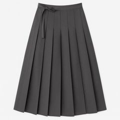 [637]GM  [Promotion Price] Women's Xiangying Preppy Style Gray Pleated Skirt 2025 Summer New Arrival Elegant Mid-Length High-Waist A-Line Skirt