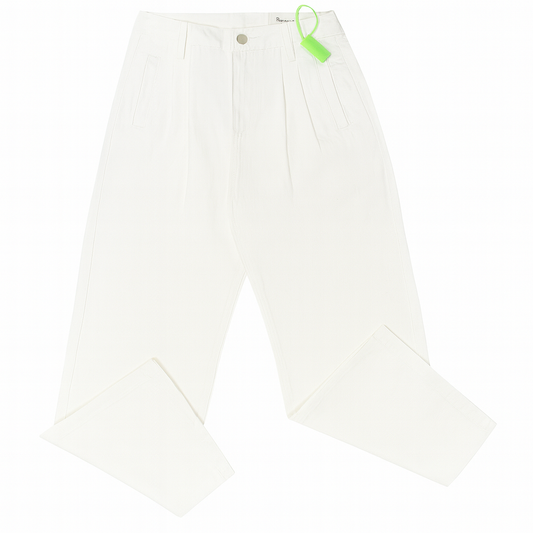 [531]GM  Promotional Price Textured Women's White Denim Pants Summer New Arrival High-Waisted Loose Slimming Straight-Leg Pants with Designer Pleated Wide-Leg