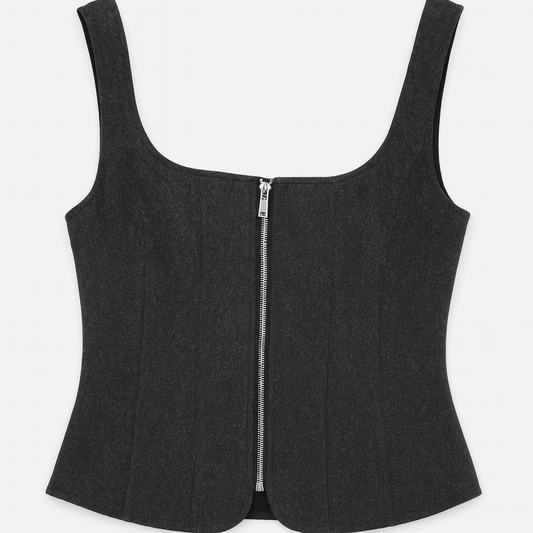 [194]GM  Women's 2025 Spring New Arrival Euro-American Style Versatile Zipper Detail Wide Shoulder Straps Square Neck Slimming Top 5063312