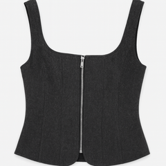 [194]GM  Women's 2025 Spring New Arrival Euro-American Style Versatile Zipper Detail Wide Shoulder Straps Square Neck Slimming Top 5063312