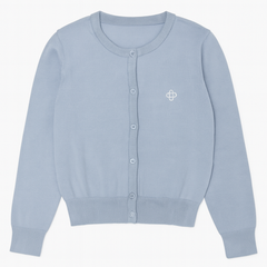 [778]NM Veee Autumn Milk Blue Girls' Slimming Gray Embroidery Versatile Short-Length Soft Fluffy Age-Reducing Knit Sweater Cardigan