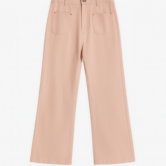 [086]MM High-waist Slim Leg Dirty Pink Jeans for Women (2-300 Catties) - Loose Fit Slimming Casual Wide Leg Floor-Length Bell-Bottom Jeans