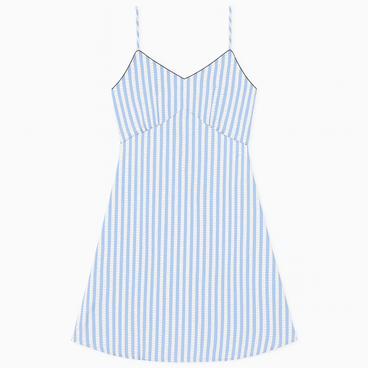 [002]MM ELLE French Strap Nightgown with Built-in Padding Elegant Stripes Loose and Comfortable Dress Spring New Arrival