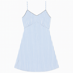 [002]MM ELLE French Strap Nightgown with Built-in Padding Elegant Stripes Loose and Comfortable Dress Spring New Arrival
