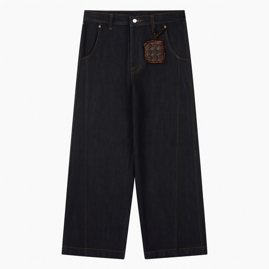 [008]MM All Black Scimitar Silhouette Men's American Cleanfit Vintage Loose Drape Floor-Length Jeans