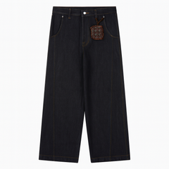 [008]MM All Black Scimitar Silhouette Men's American Cleanfit Vintage Loose Drape Floor-Length Jeans